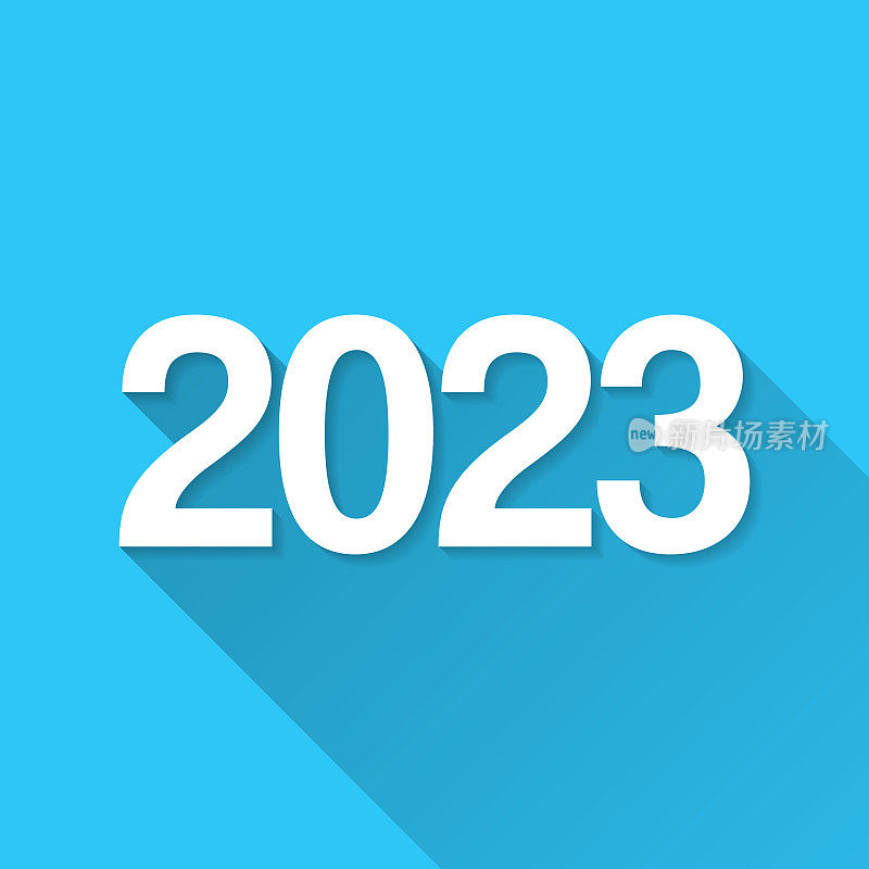 2023年- 2323年。图标在蓝色背景-平面设计与长阴影